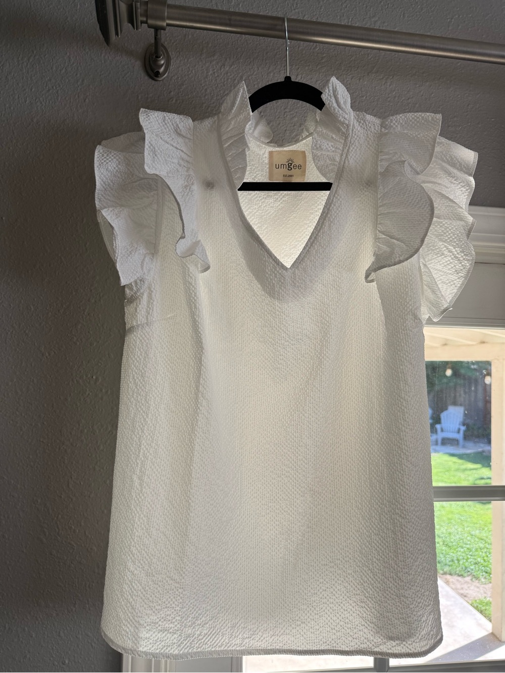 Umgee White Ruffle Sleeve V-Neck Dress